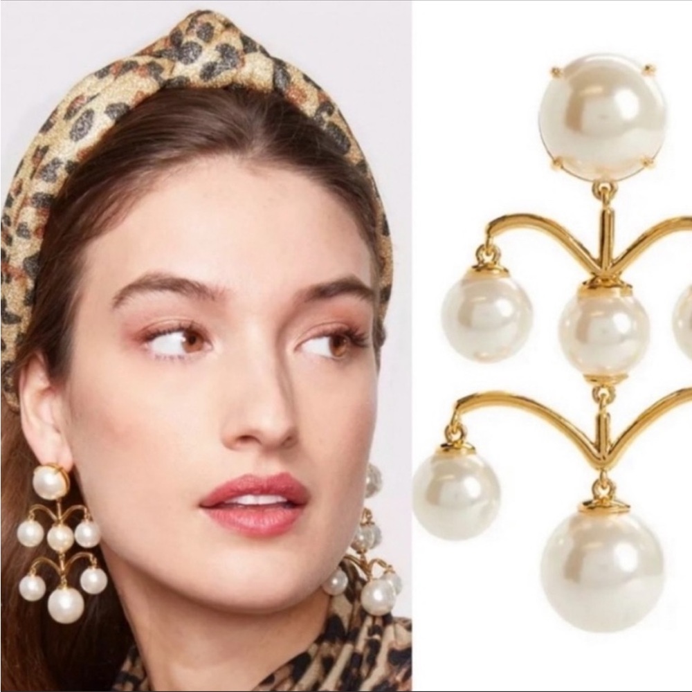 LELE Sadoughi Ashford ivory cream pearl chandelier statement earrings